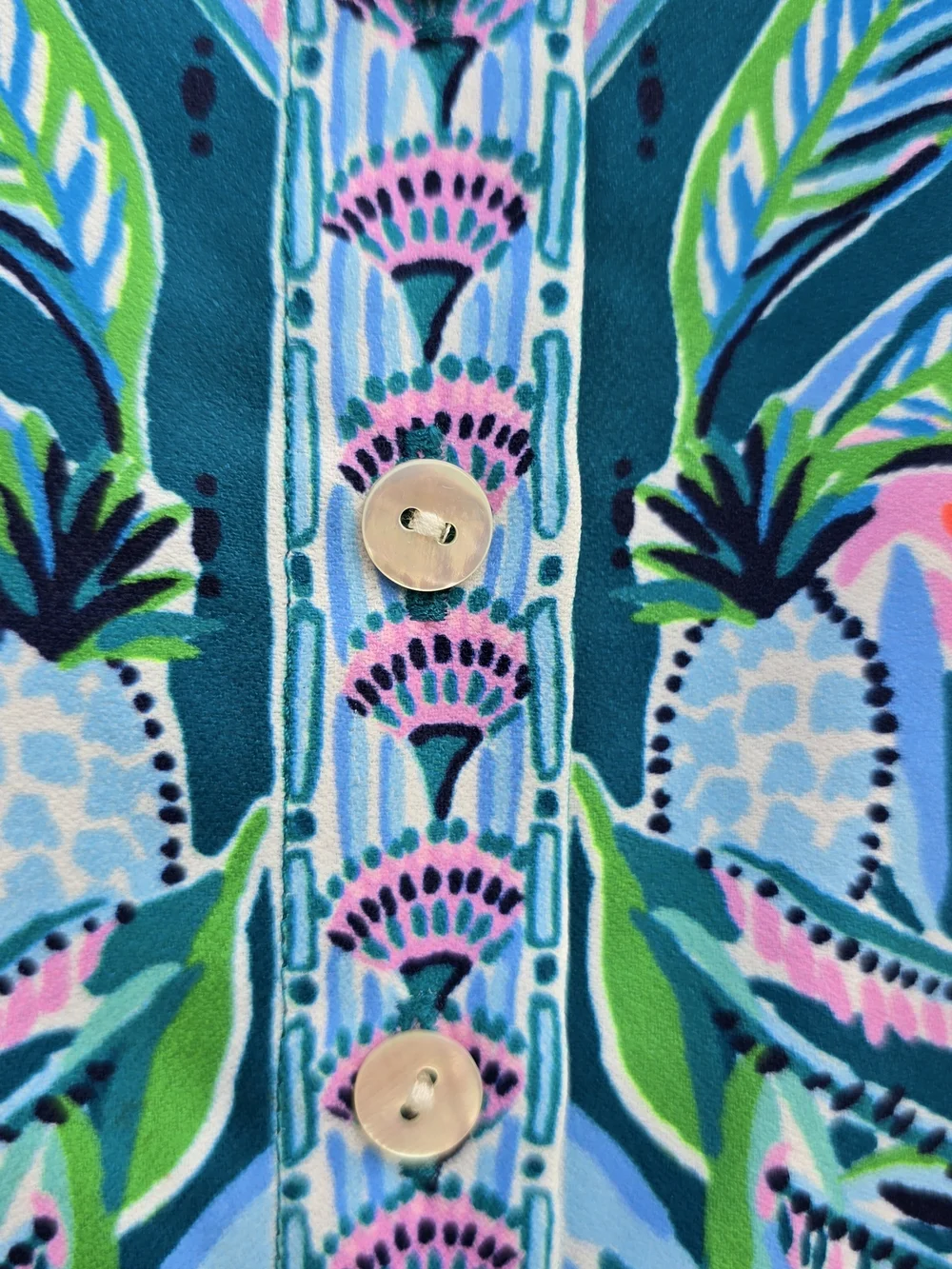 Lilly Pulitzer Womens Long Sleeve Colorful Pearl Buttons Blouse Top Size Small